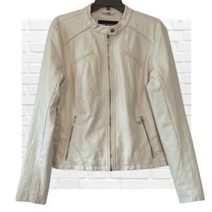 Guess Cream Faux Leather Jacket Moto Feminine Size XL Lightweight Neutral Y2K